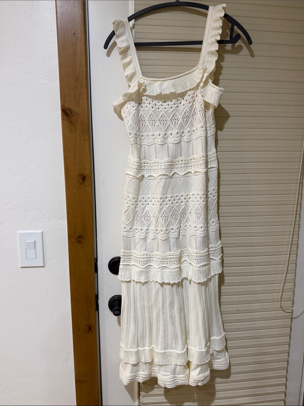 Cream Crochet Ruffle-Strap Maxi Dress